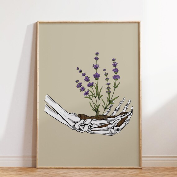 Skeleton Hand Lavender Poster Gothic Halloween Floral Wall Decor