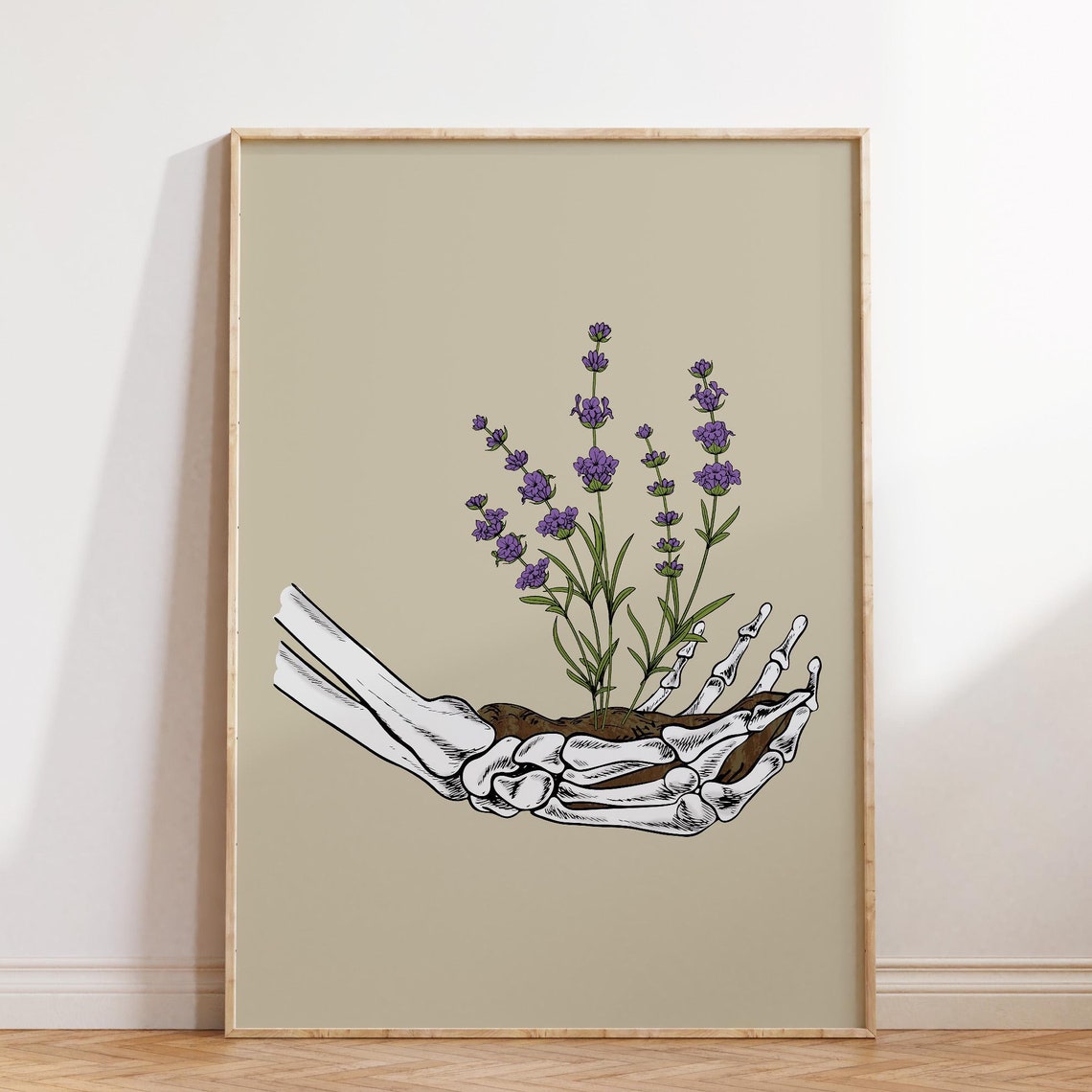 Skeleton Hand Lavender Poster Gothic Halloween Floral Wall Decor
