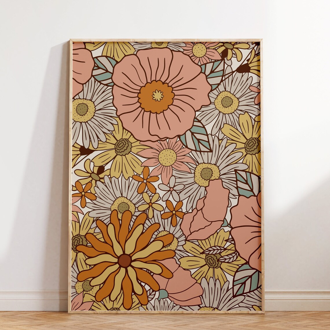 Retro Groovy Flower Print, 70s Psychedelic Boho Art Print