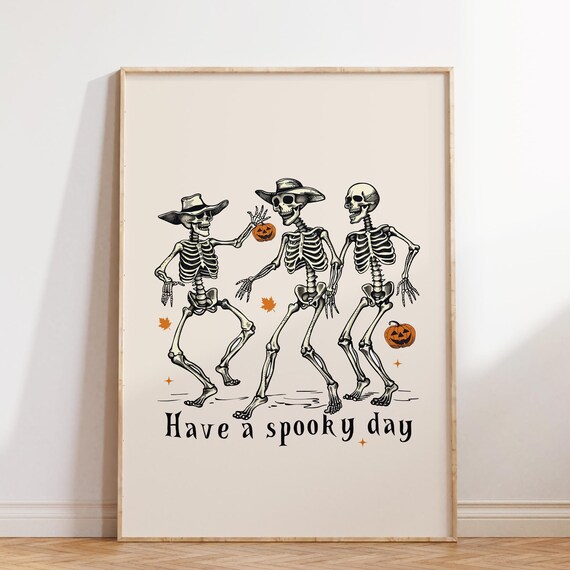Have A Spooky Day Dancing Cowboy Skeletons Halloween Art Poster