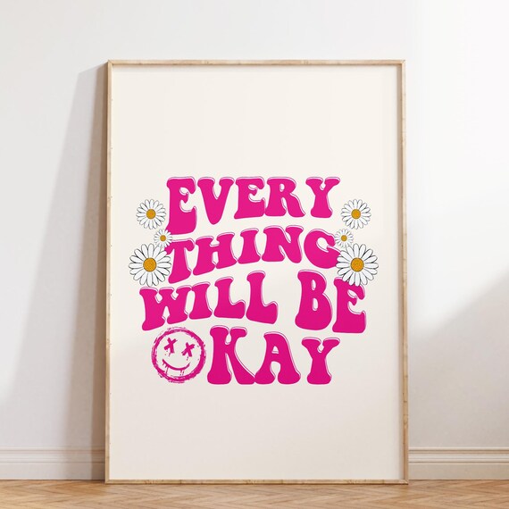Retro Groovy Wall Print Retro Cute Quote Print Pink Print Wall Art Positive Quote Print Retro Wall Decor Retro Poster