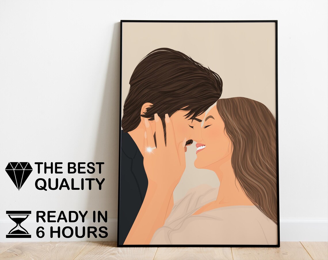 Custom Faceless Portrait Gift For Her, Hand Drawn