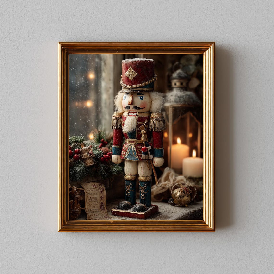 Vintage Christmas Nutcracker Poster In Red And Gold Soldier Uniform