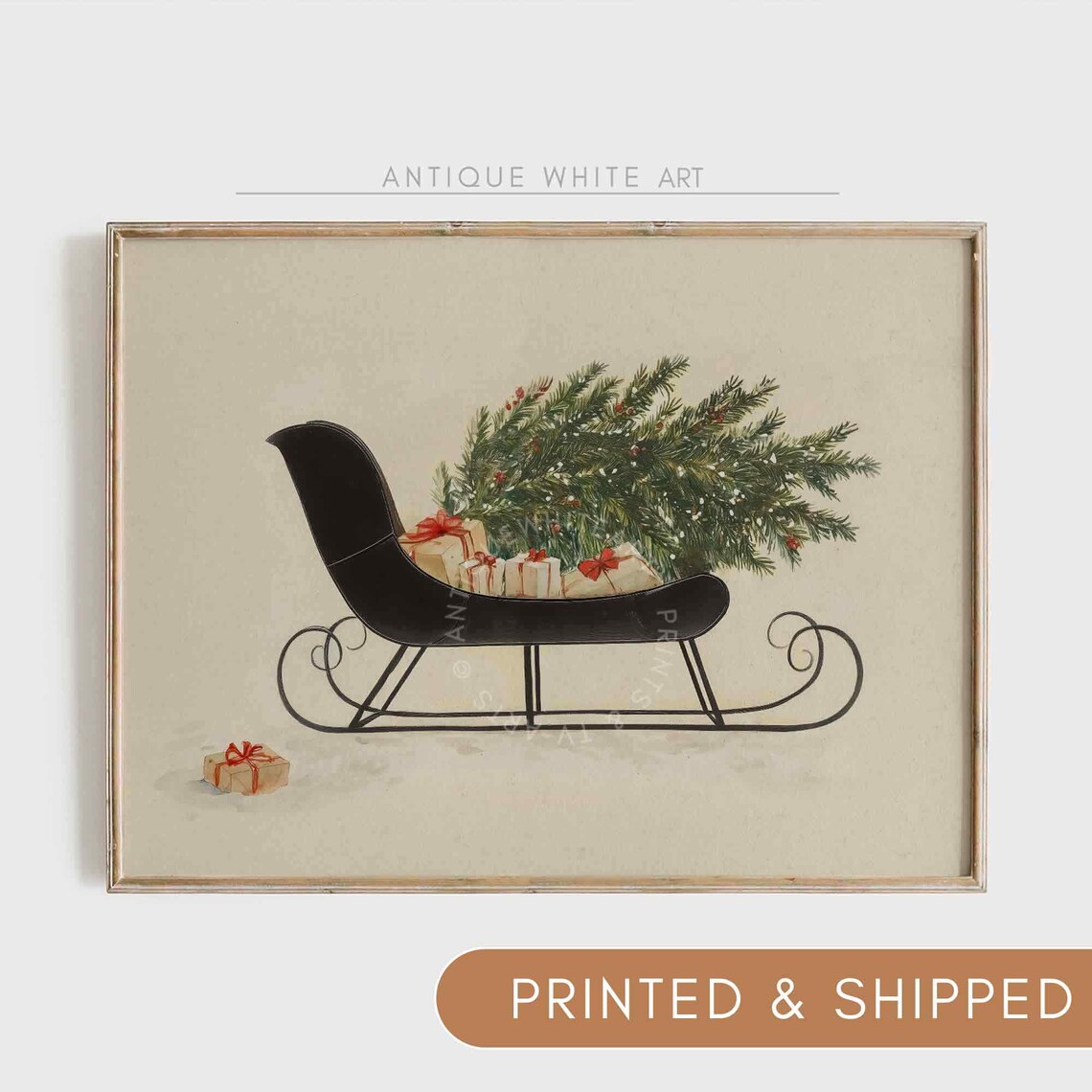 Shipped Christmas Sleight Vintage Style Art Print