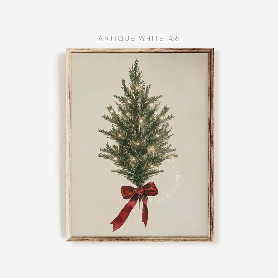 Vintage Christmas Tree Art Print, Moody Botanical