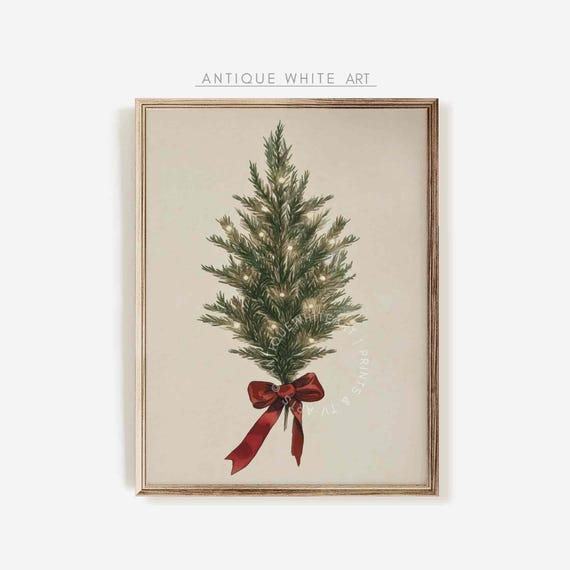 Vintage Christmas Tree Art Print, Moody Botanical