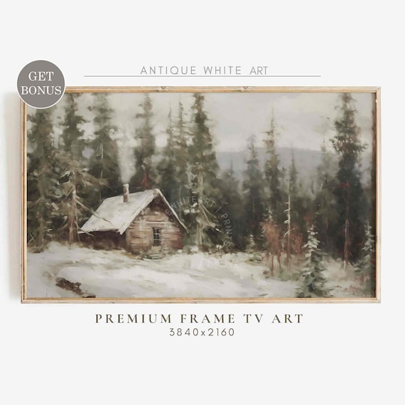 Winter Cabin Vintage Rustic Landscape Art Print