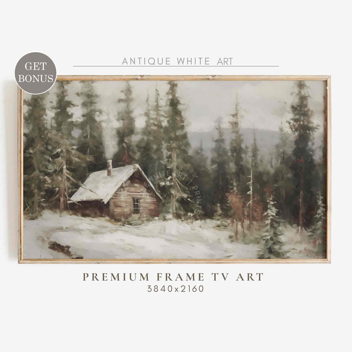 Winter Cabin Vintage Rustic Landscape Art Print