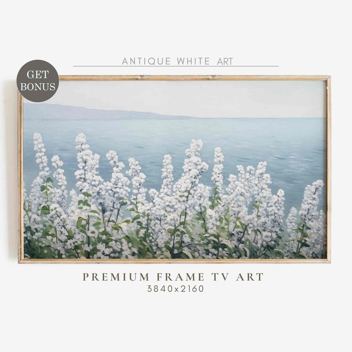 Coastal Frame Tv Art Wildflower Field Oil Painting Wildflowers Art For Tv Summer Landscape Painting Cool Tones Instant Tv422