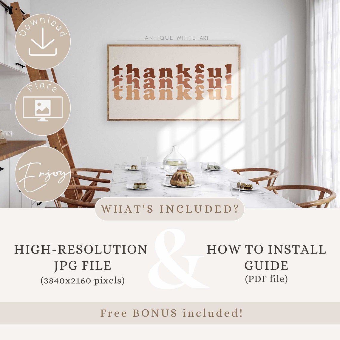 Thankful Retro Typography Thanksgiving Fall Quote Wall Art Print - Image 4