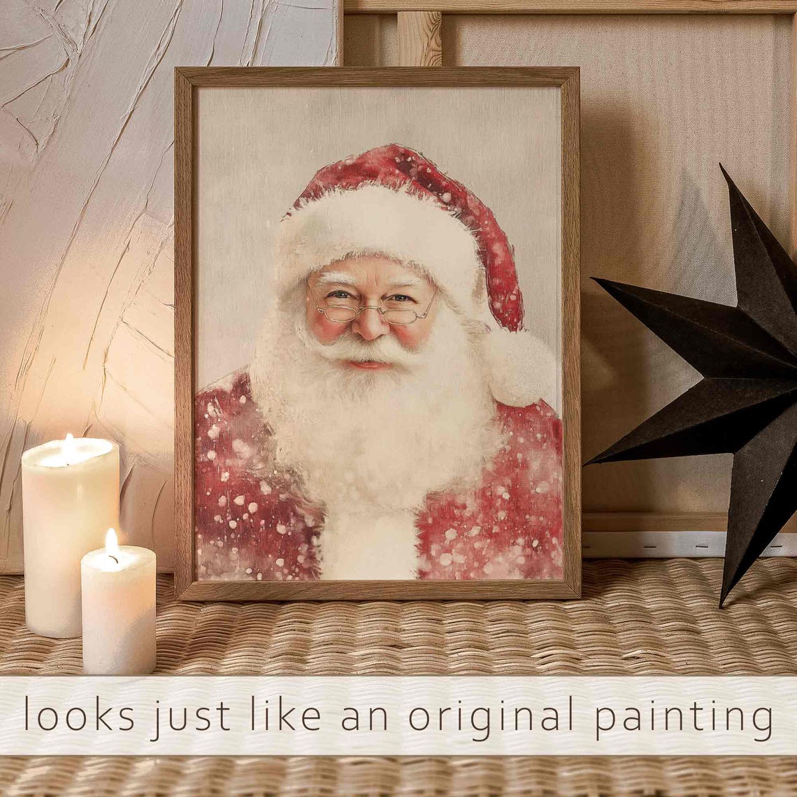 Santa Claus Portrait Print Christmas Painting Winter Holidays Wall Art Moody Christmas Wall Decor Country Christmas Print W133 - Image 2