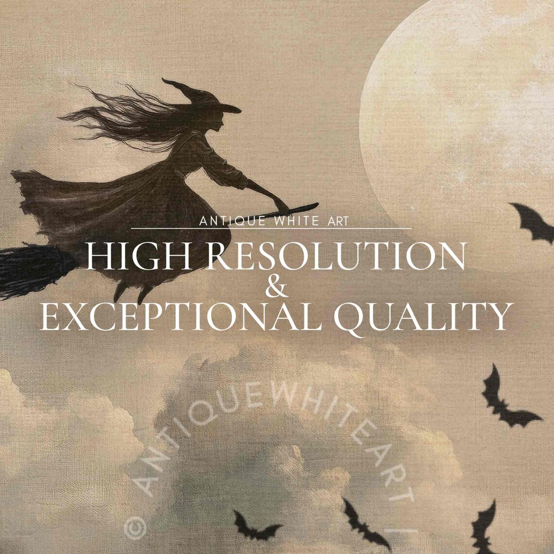 Halloween Witch Oil Painting Art Print, Bats - Image 3