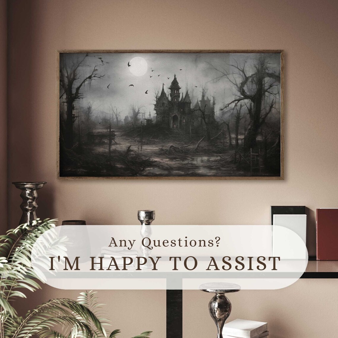 Haunted House Ghostly Halloween Oil Painting Art Print - Image 2