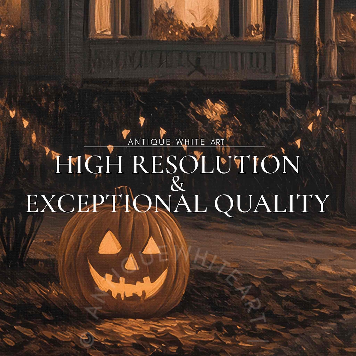 Halloween Haunted House Street with Pumpkins Art Print - Image 3
