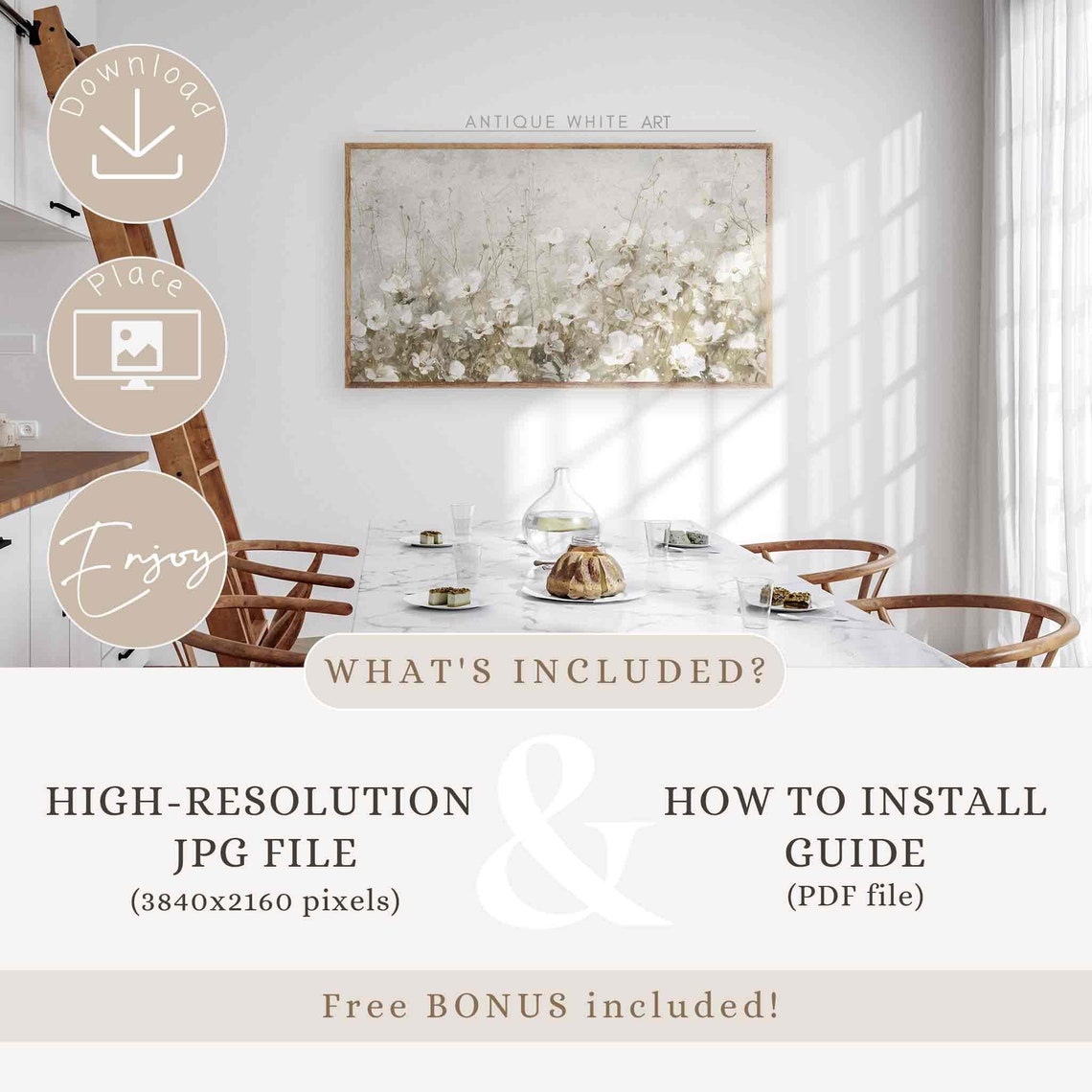 Neutral Floral Frame Tv Art Country Wildflowers White Summer Flowers Painting Farmhouse Frame Tv Art Tv392 - Image 3