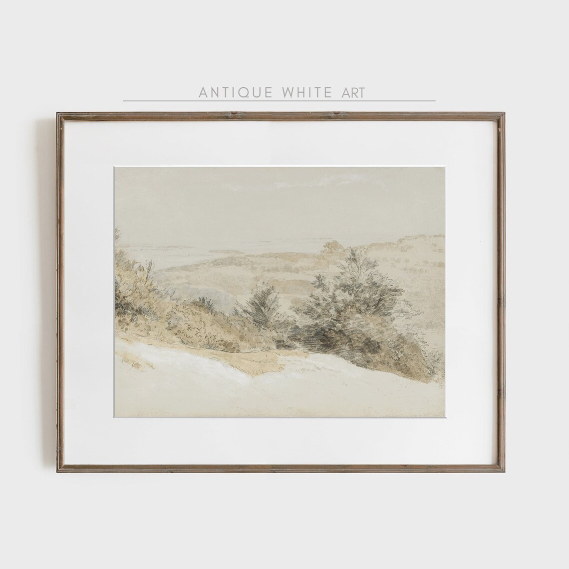 Vintage Beige Farmhouse Landscape Art Print - Image 4