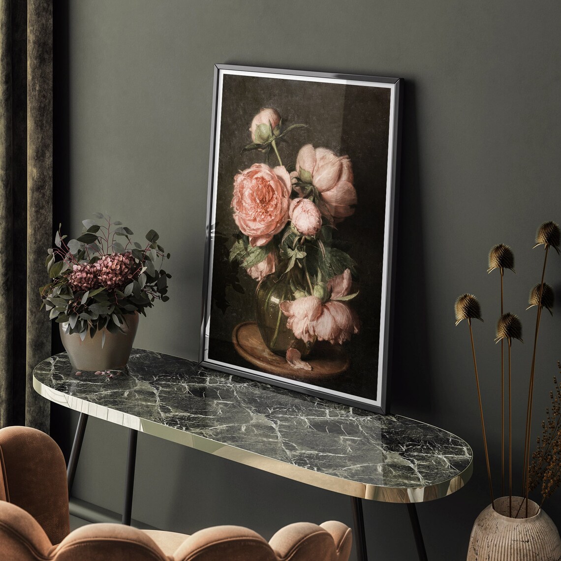 Moody Floral Vintage Still Life Art Print - Image 3