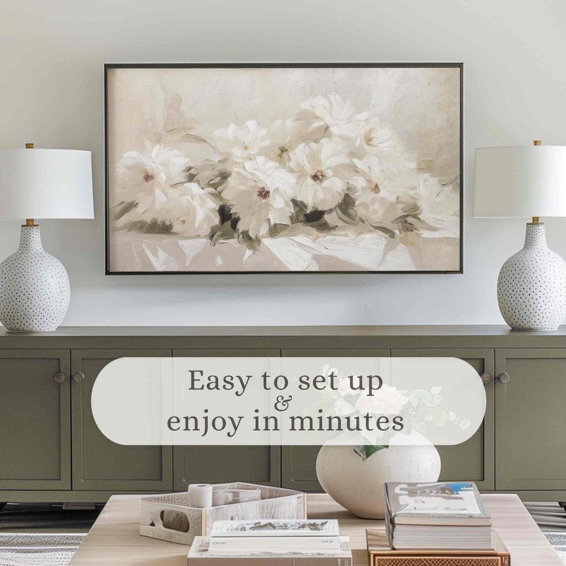 White Floral Abstract Oil Painting Neutral Blossom Soft Flower Poster - Image 4