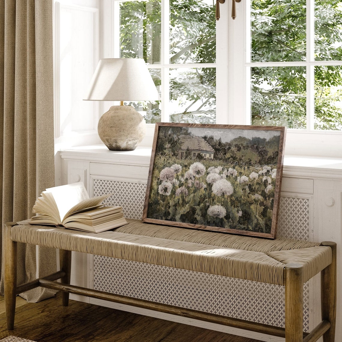Dandelion Field Thatched Cottage Vintage Wildflower Landscape Poster - Image 2