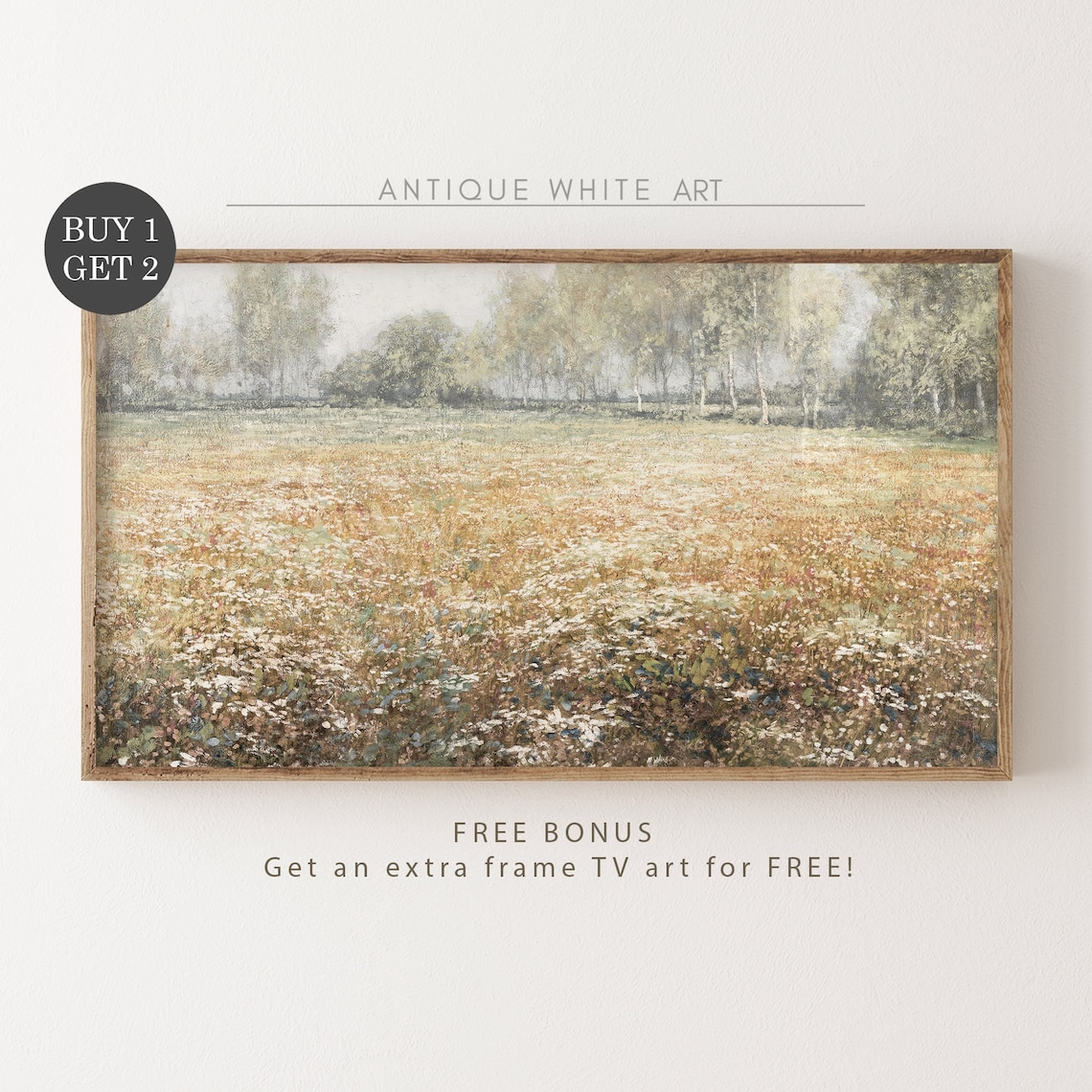 Vintage Spring Wildflower Field, Country Landscape Art Print - Image 2