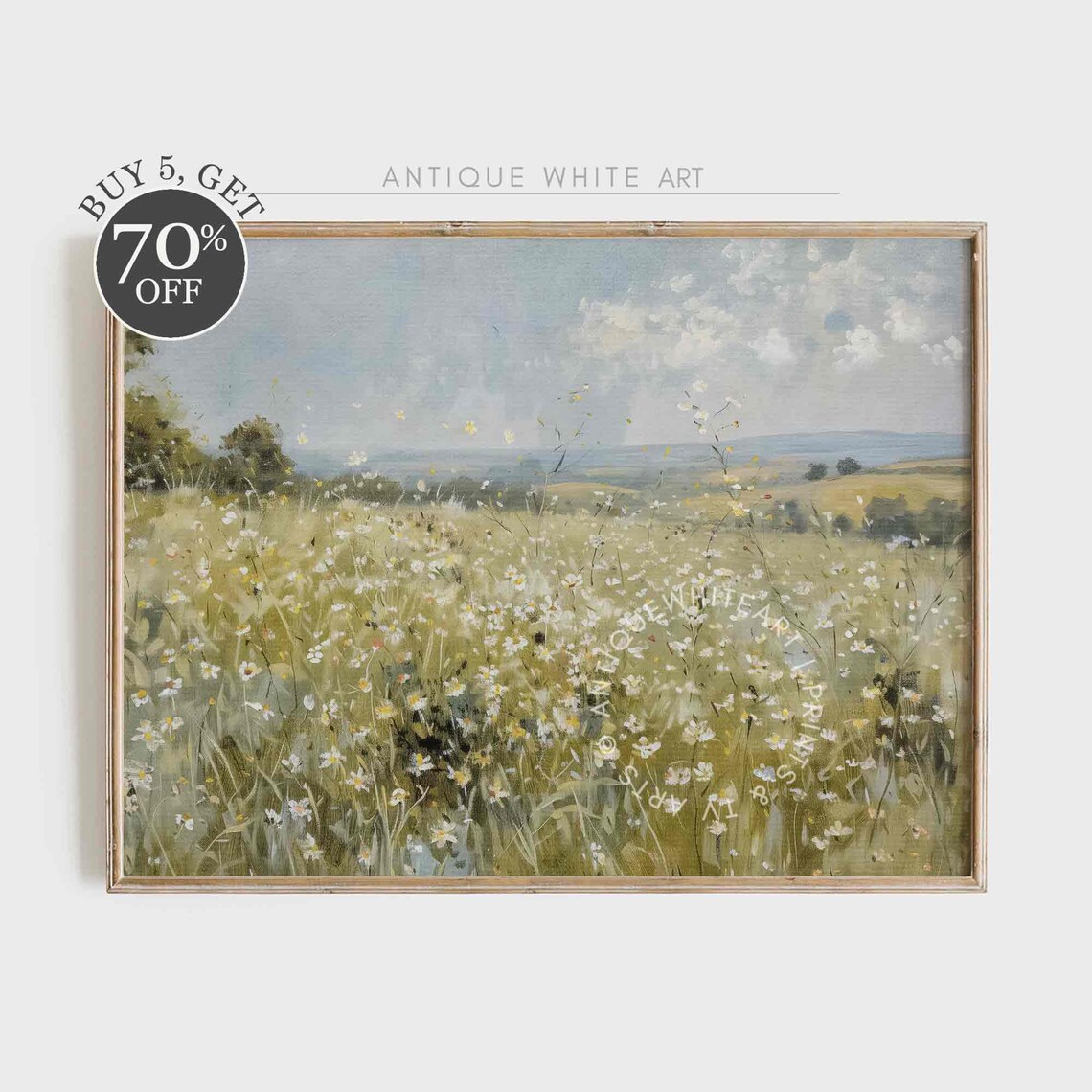 Summer Wildflower Field Painting, Meadow Landscape Art Print