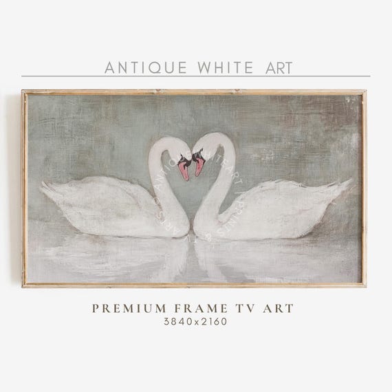 Muted Vintage Valentines Day Swans In Love Art Print