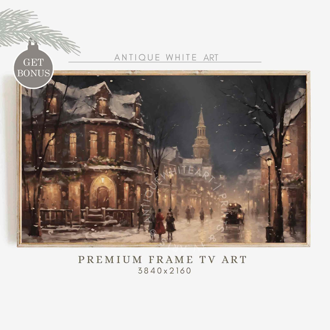 Christmas Town Frame Tv Art Moody Winter Frame Tv Farmhouse Christmas Vintage Village Painting Farmhouse Christmas Decor Wa43