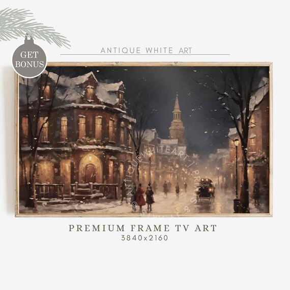 Christmas Town Frame Tv Art Moody Winter Frame Tv Farmhouse Christmas Vintage Village Painting Farmhouse Christmas Decor Wa43