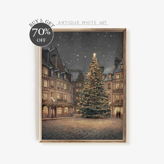 Christmas Tree Print Moody Winter Wall Art Dark Farmhouse Christmas Decor Christmas Tree Painting W147