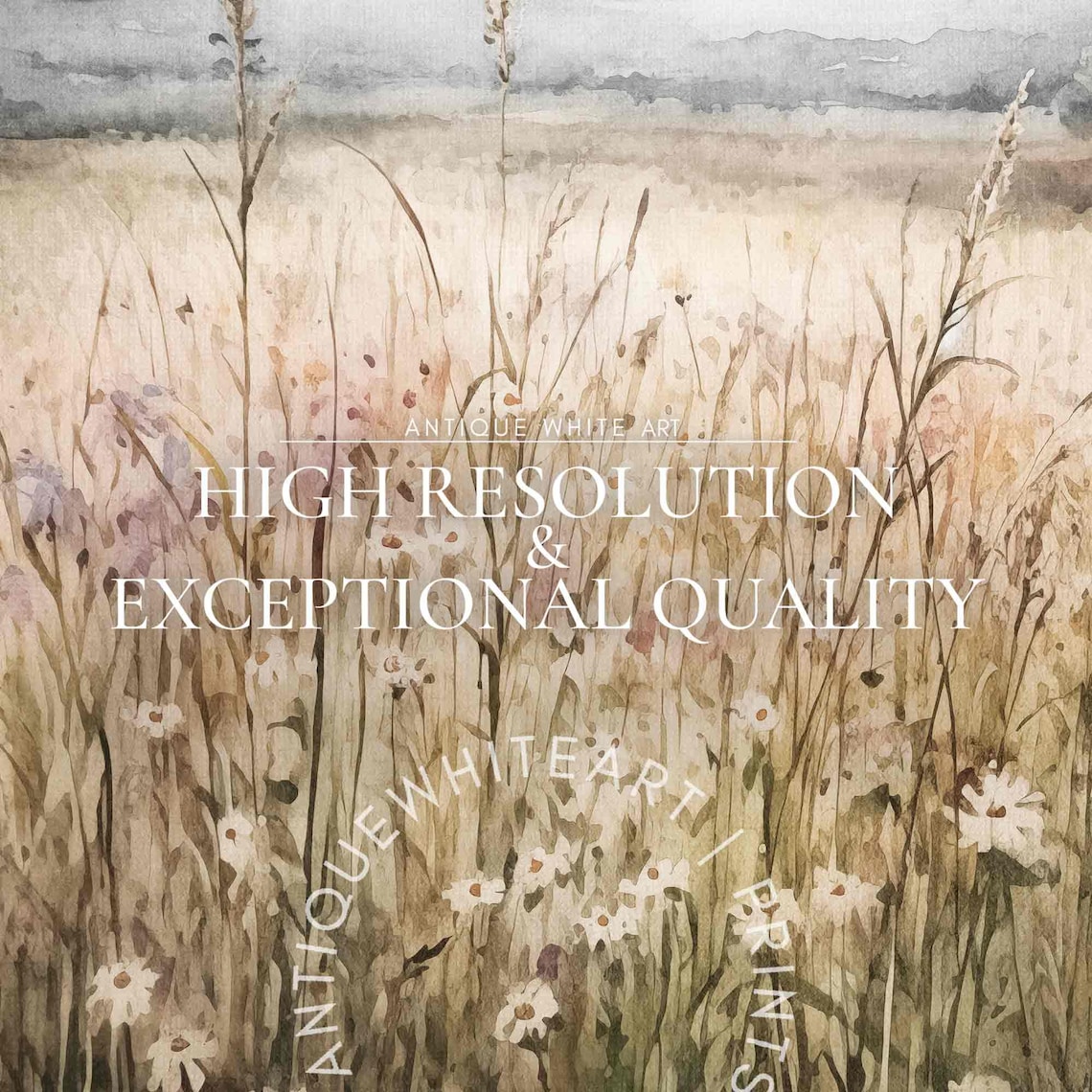 Wildflower Field Landscape Oil Painting, Farmhouse Art Print - Image 3