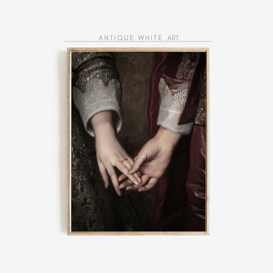 Dark Academia Victorian Hands Ringed Couple Holding Hands Art Print