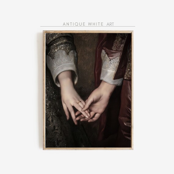 Dark Academia Victorian Hands Ringed Couple Holding Hands Art Print