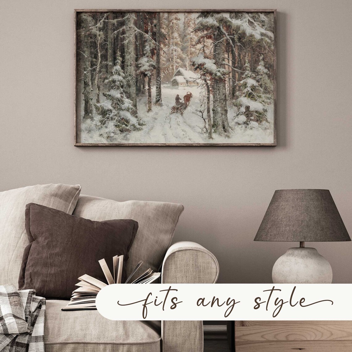 Vintage Winter Print, Rustic Snowy Forest Landscape - Image 4