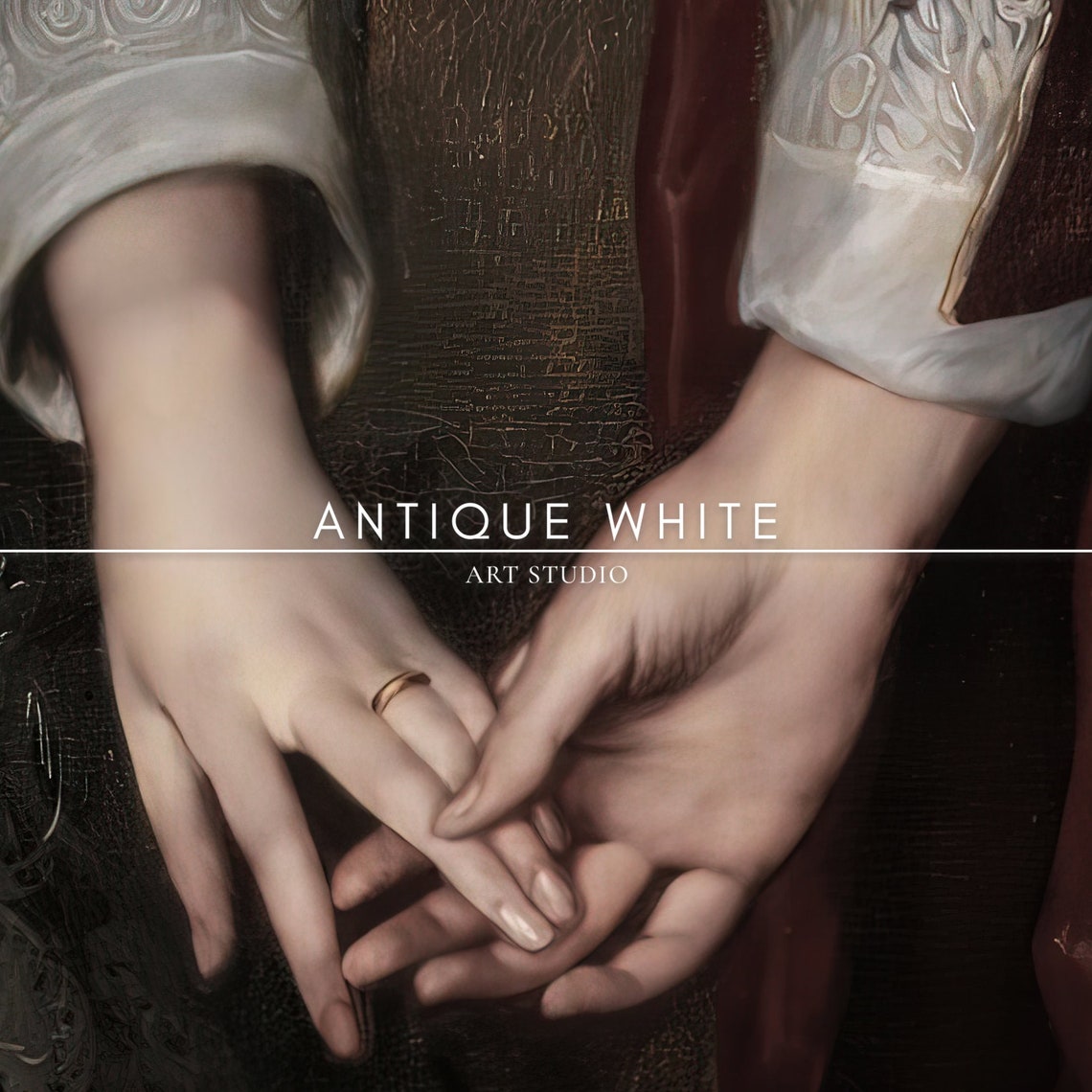 Dark Academia Victorian Hands Ringed Couple Holding Hands Art Print - Image 3