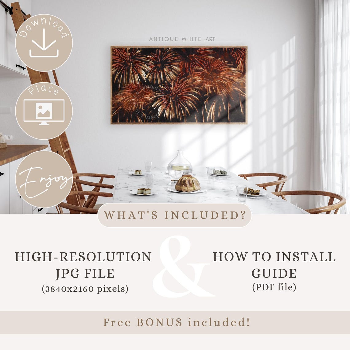 Red And Gold Fireworks Filling Night Sky New Year Party Wall Art - Image 3