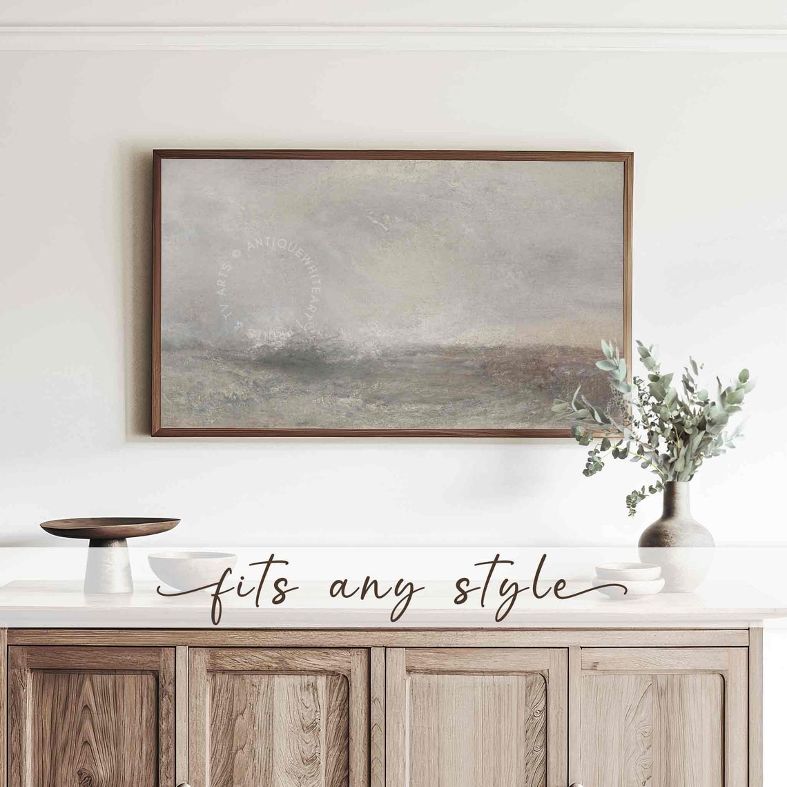 Misty Grey Abstract Seascape Vintage Neutral Ocean Art Wall Poster - Image 4
