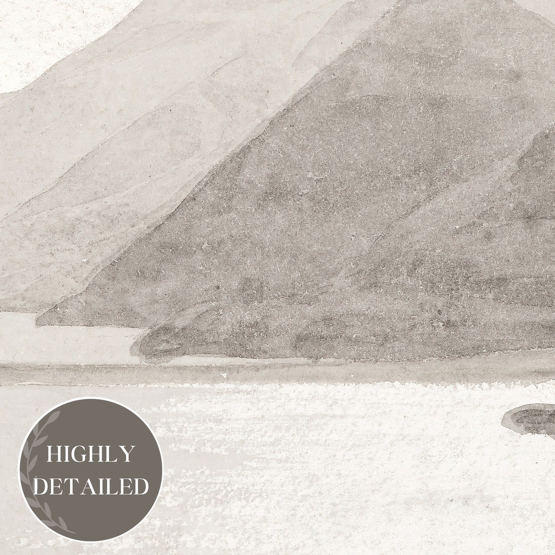 Soft Beige Mountain Lake Watercolor Minimalist Neutral Landscape Print - Image 2