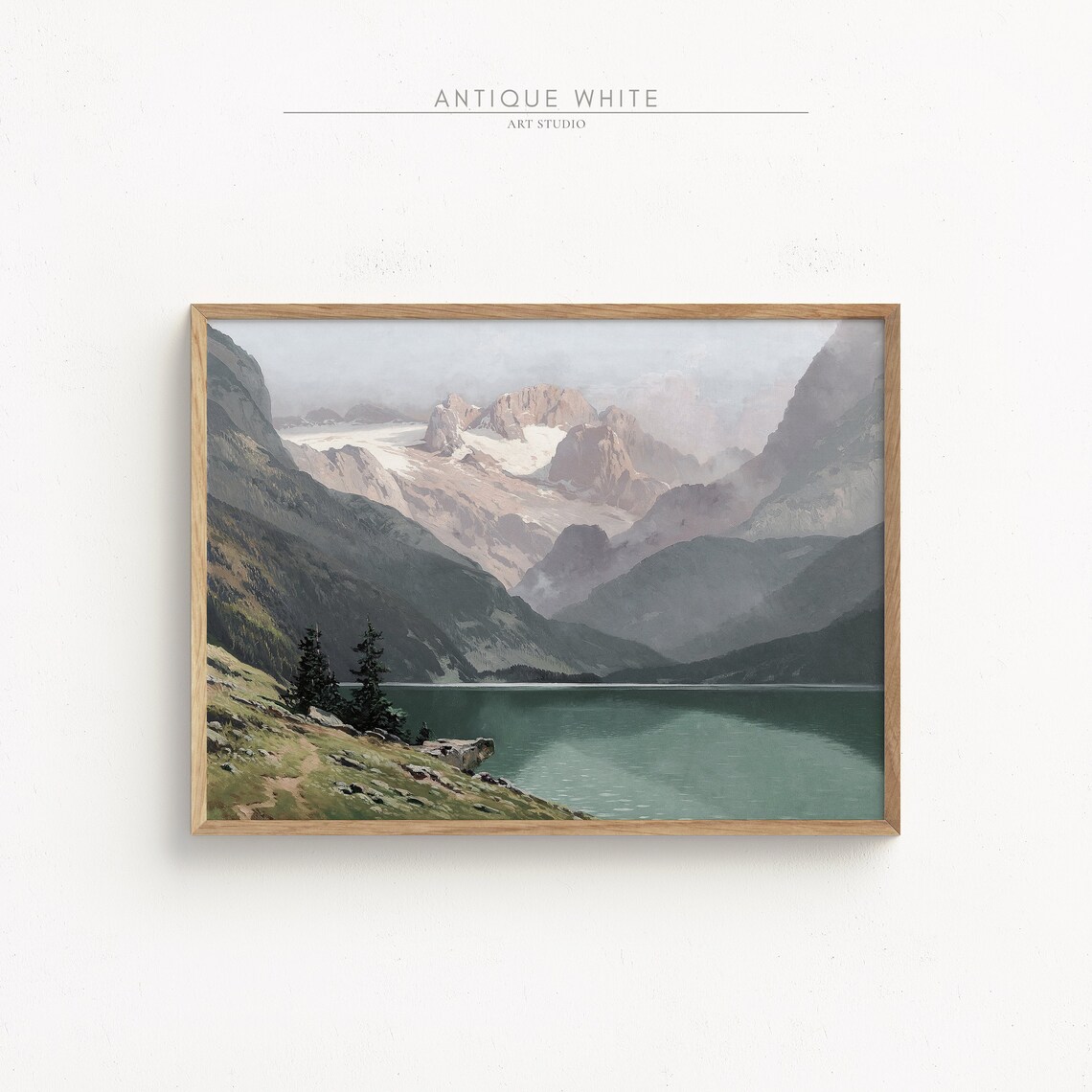 Vintage Mountain Lake Art Print, Rustic Decor - Image 4