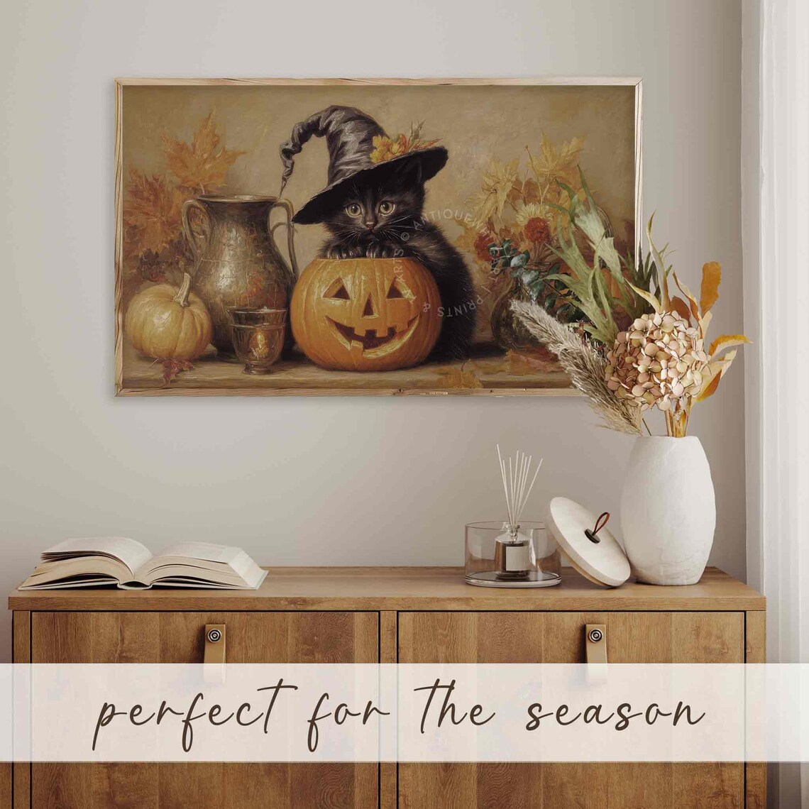 Black Kitten In Witch Hat On Jack O Lantern Autumn Halloween Still Life Poster - Image 3
