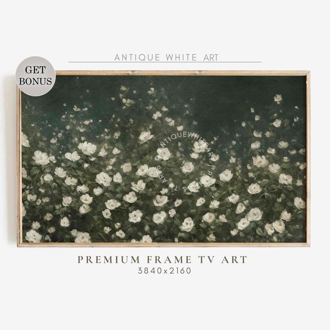 White Roses Dark Green Botanical Oil Painting Moody Floral Poster - Image 4