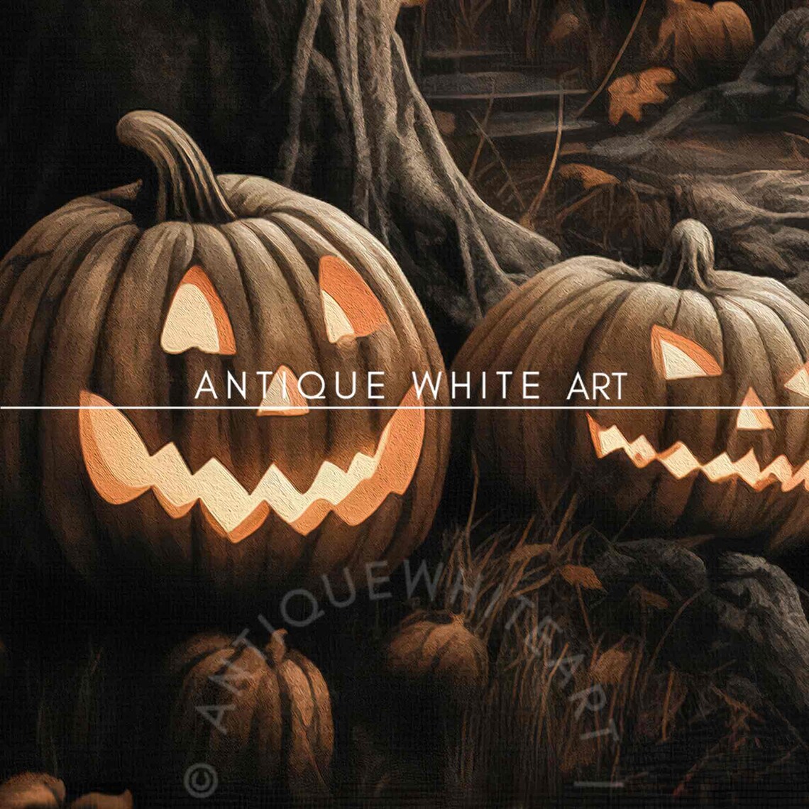Halloween Spooky Forest With Pumpkins Art Print - Image 3