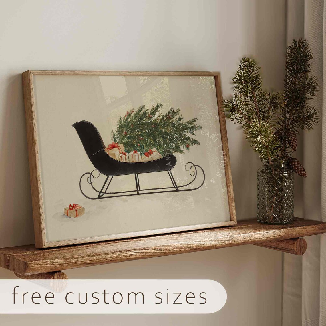 Vintage Sleigh Christmas Tree Holiday Art Print - Image 4