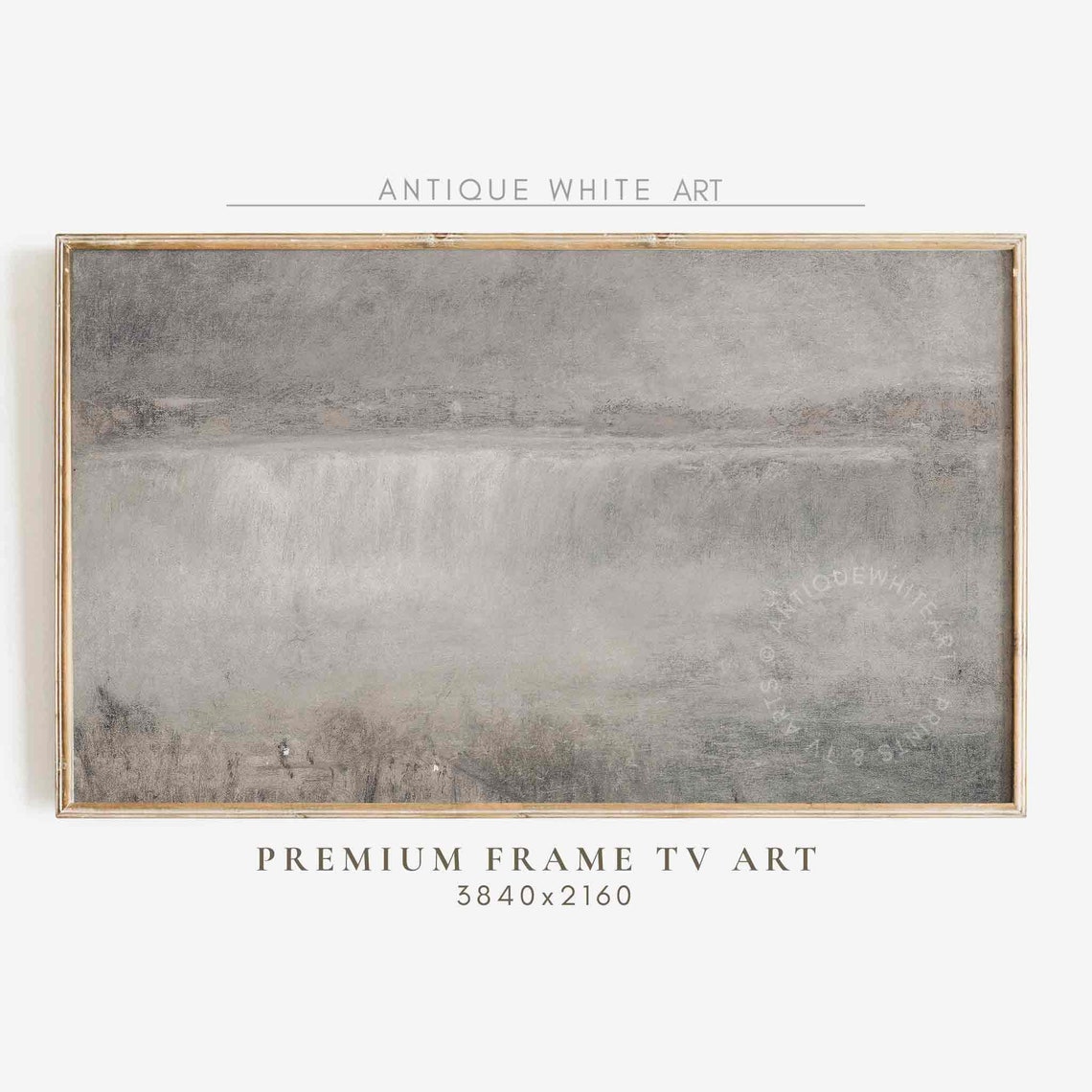 Abstract Misty Waterfall Neutral Tones Minimal Oil Art TV Poster