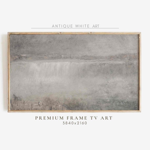 Abstract Frame Tv Art Niagara Falls Minimalist Oil Painting Modern Frame Tv Art Neutral Tones Textured Painting Tv356