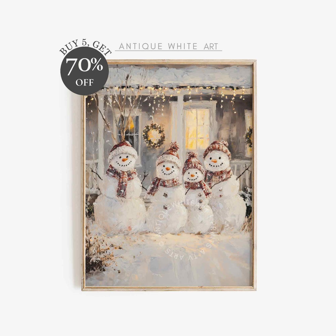 Snowman Family Christmas Wall Art Country Christmas Print Winter Painting Holiday Home Decor Snowman Art Print W135