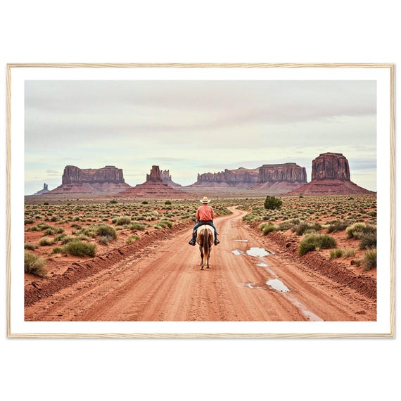 Fine Art Vintage Cowboy Print Monument Valley Framed Photography Wild West Wall Horseback Riding Western Home Decor