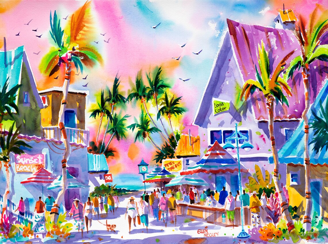 Fort Myers Beach, Florida Watercolor Art Print