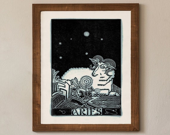 Aries Astrological Sign Poster Mid Century Modern Vintage Zodiac Print Aries Art