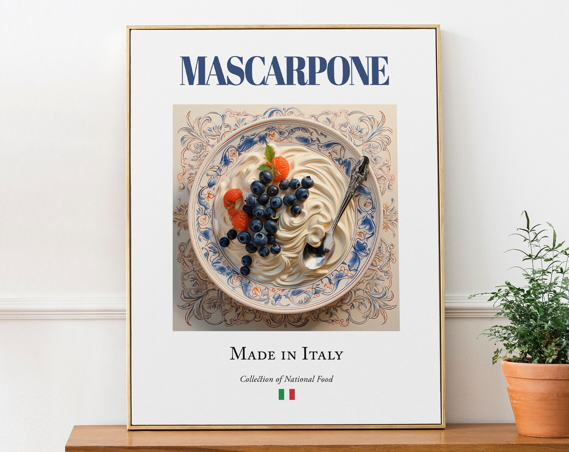 Mascarpone On Maiolica Tile Plate, Italian Food Poster