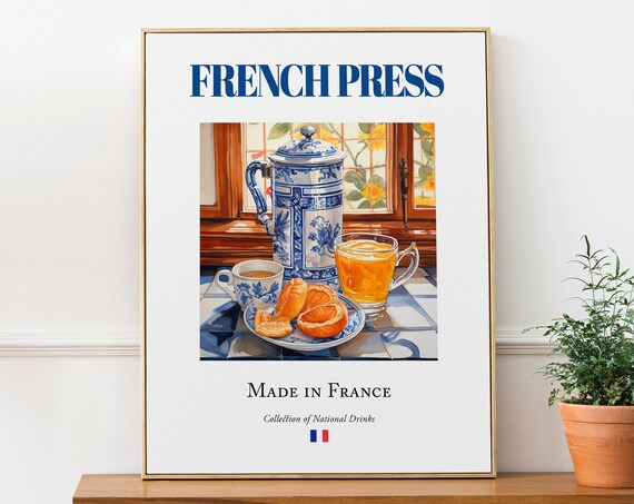 French Press On Maiolica Tile, Traditional Beverage Art Print